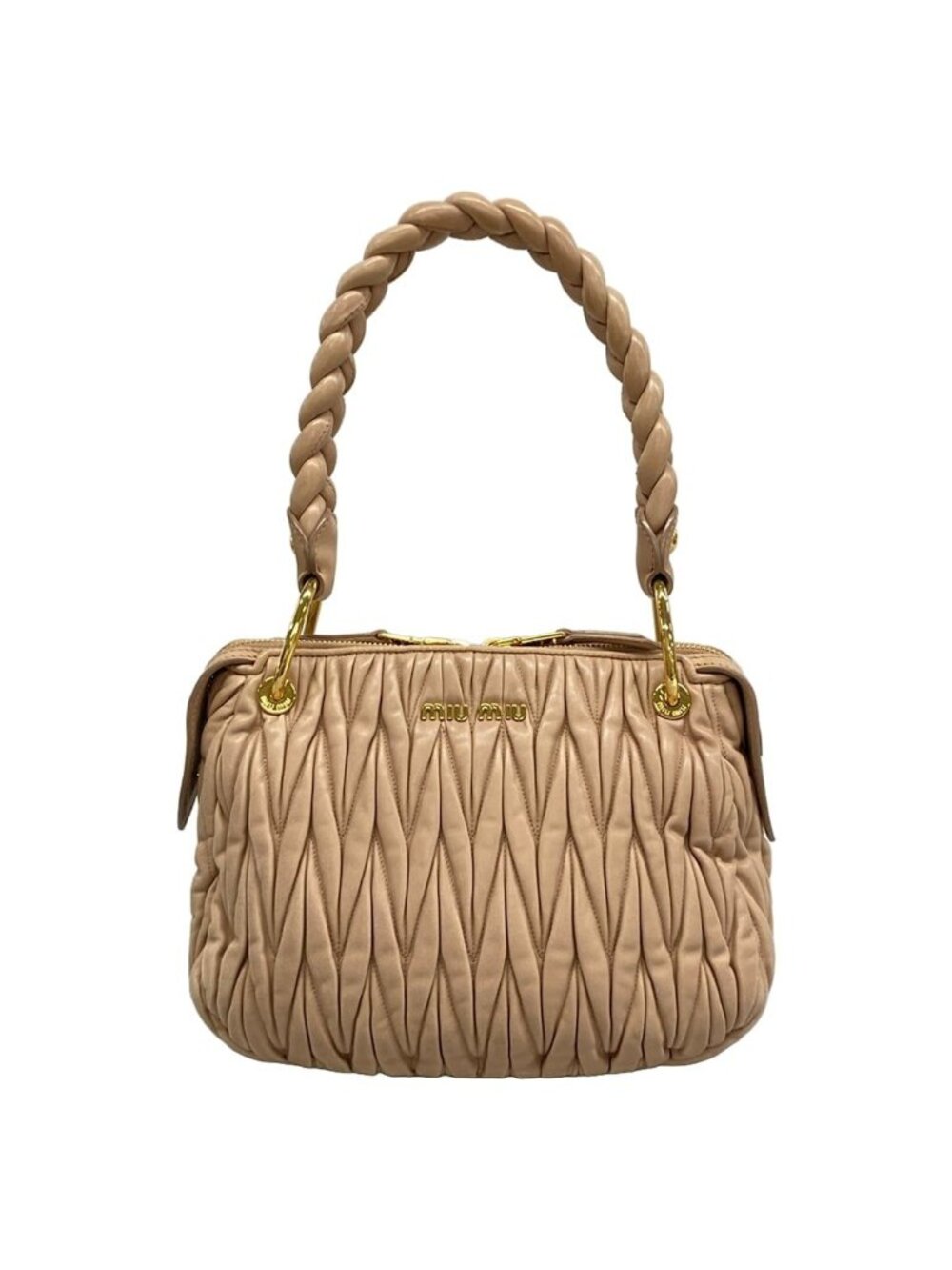 Miu Miu Handbag Matelasse Beige Leather